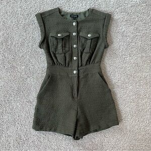 Express Olive Green Tweed Romper